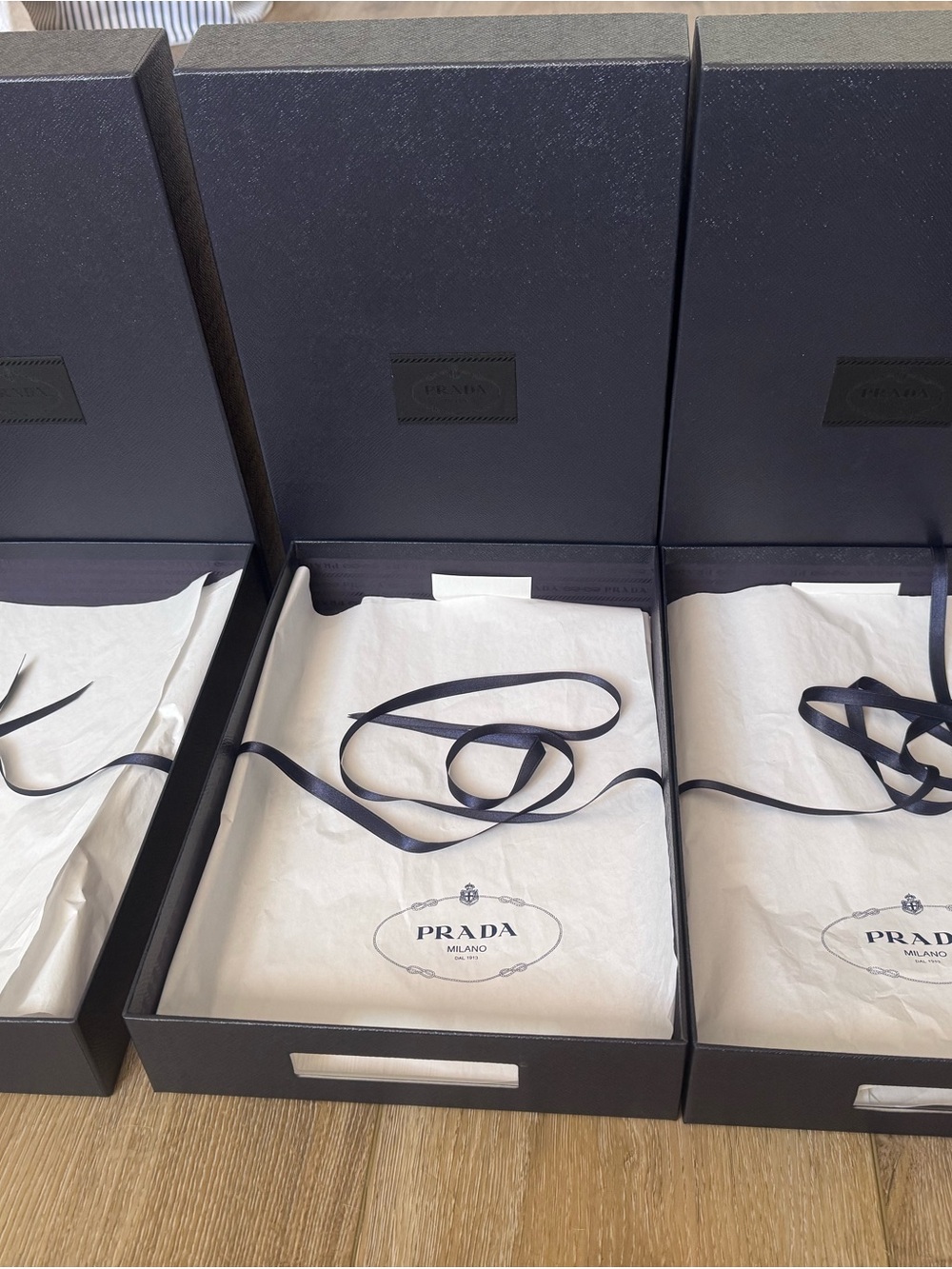 PRADA Milano Empty Gift Presentation Boxes 15x10x2.5 Tissue Ribbon Lot of 3
